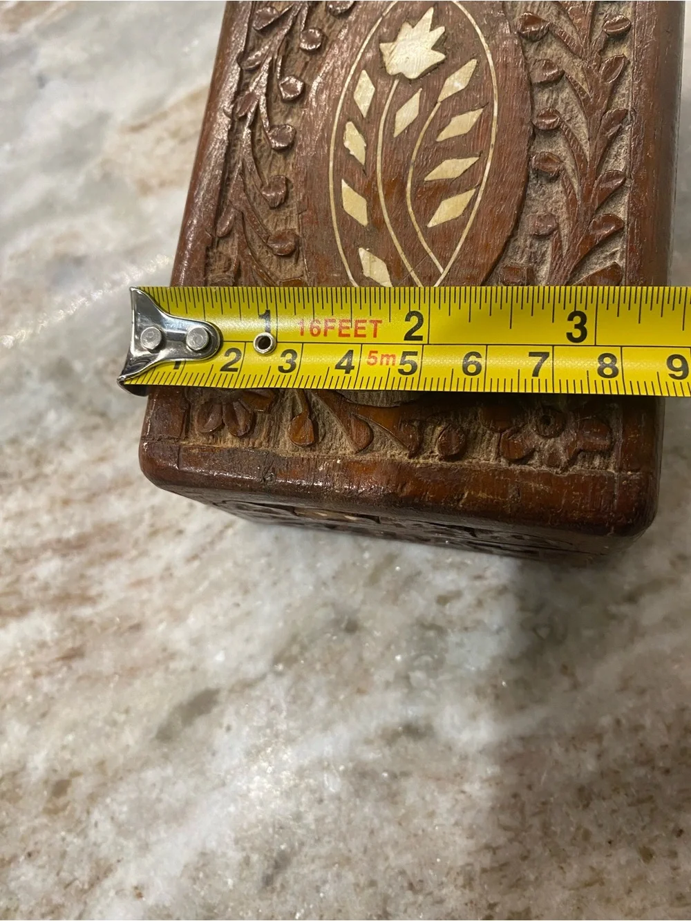 Vintage Pier 1 Carved Wood Trinket Box India Boho